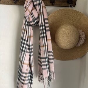 Cashmere Plaid Scarf Wrap Gray/Pink 72”x28” Made in Florence Italy NWOT